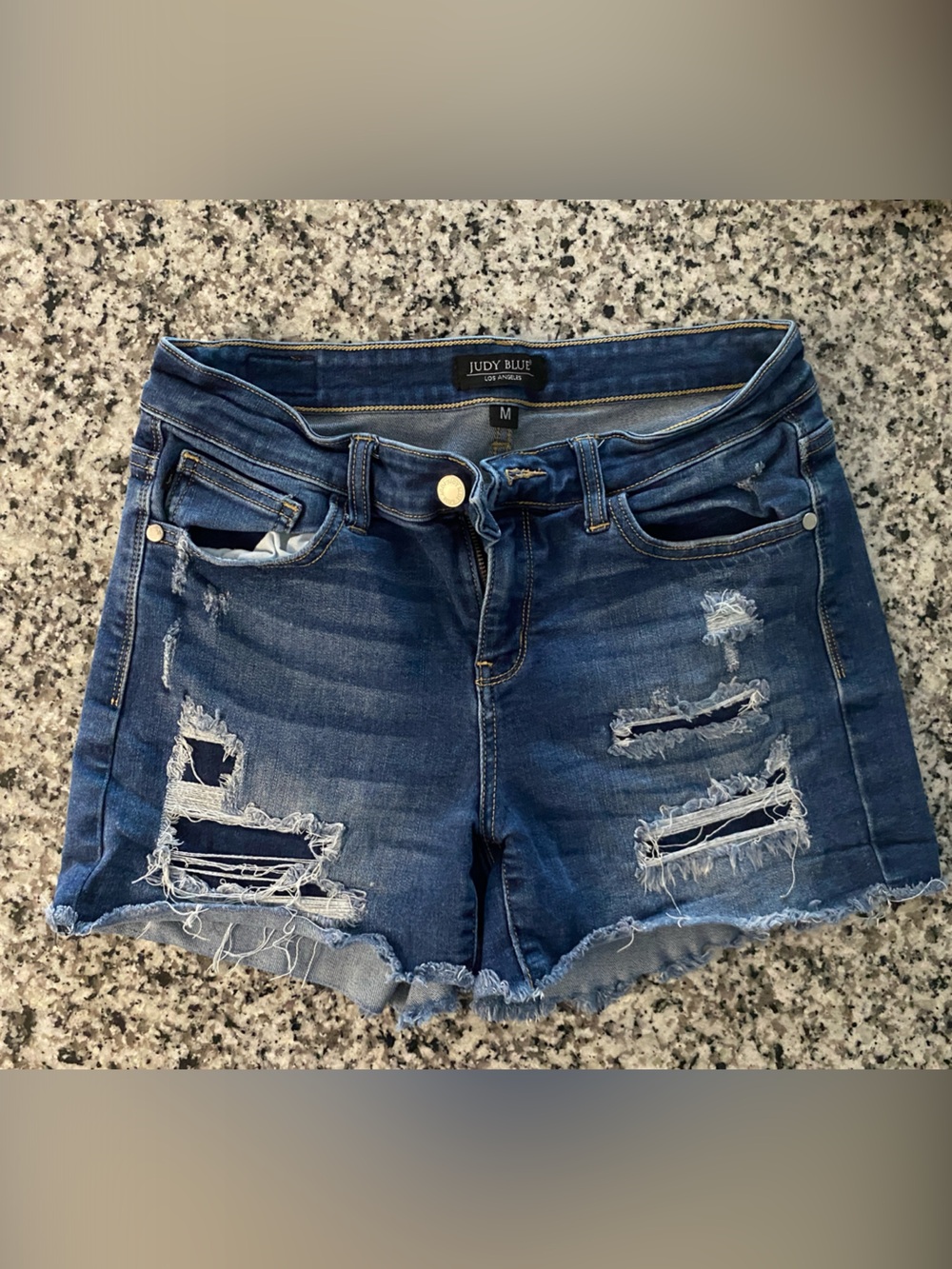 Judy Blue Dark Blue Distressed Denim Cutoff Shorts